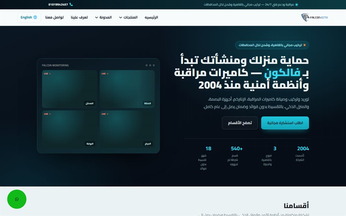 لقطة من موقع فالكون للأنظمة الأمنية — تنفيذ Egypt Code