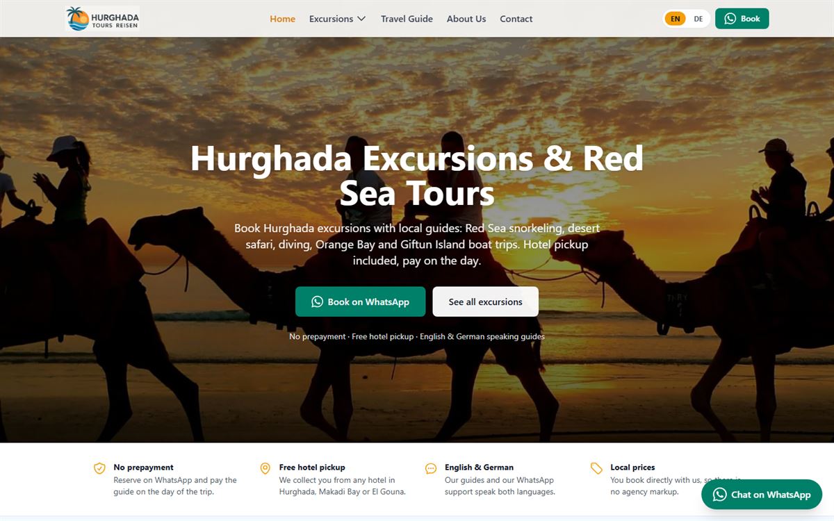 لقطة من موقع Hurghada Tourism — رحلات الغردقة — تنفيذ Egypt Code